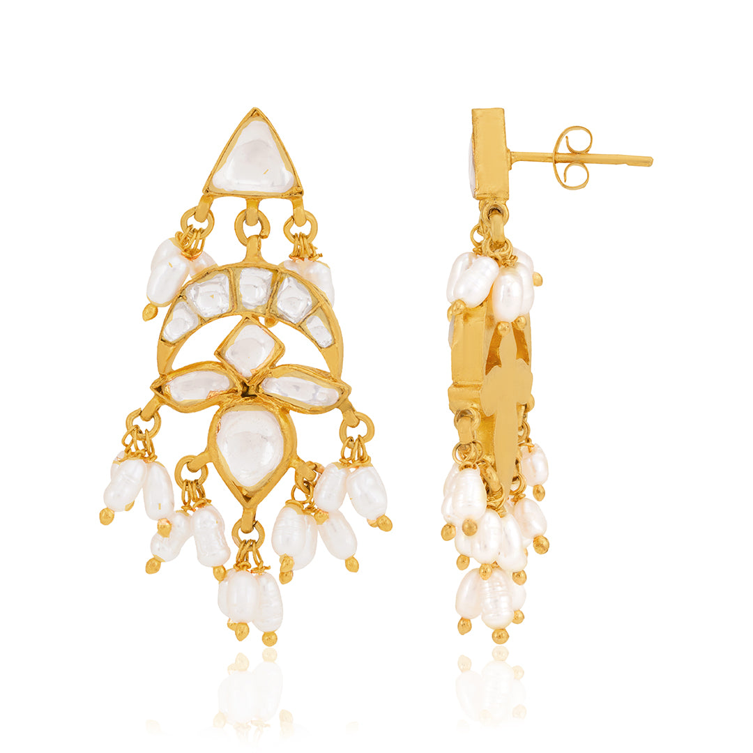 925 Chandelier Polki Pearl Earrings