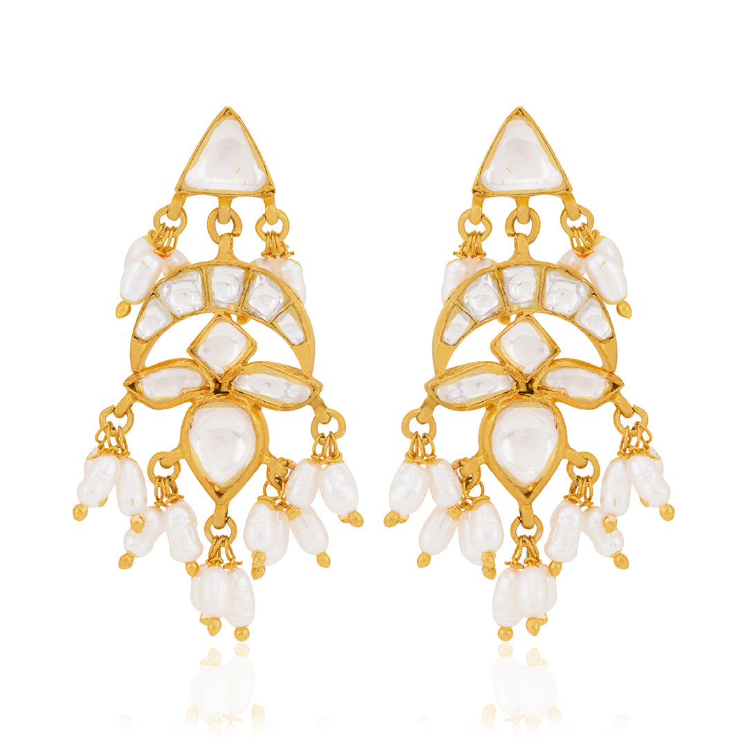 925 Chandelier Polki Pearl Earrings