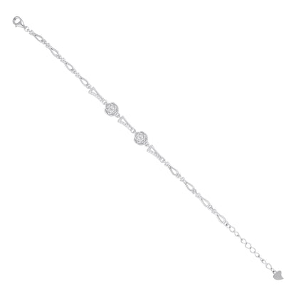 Circular Pav Link Silver Bracelet