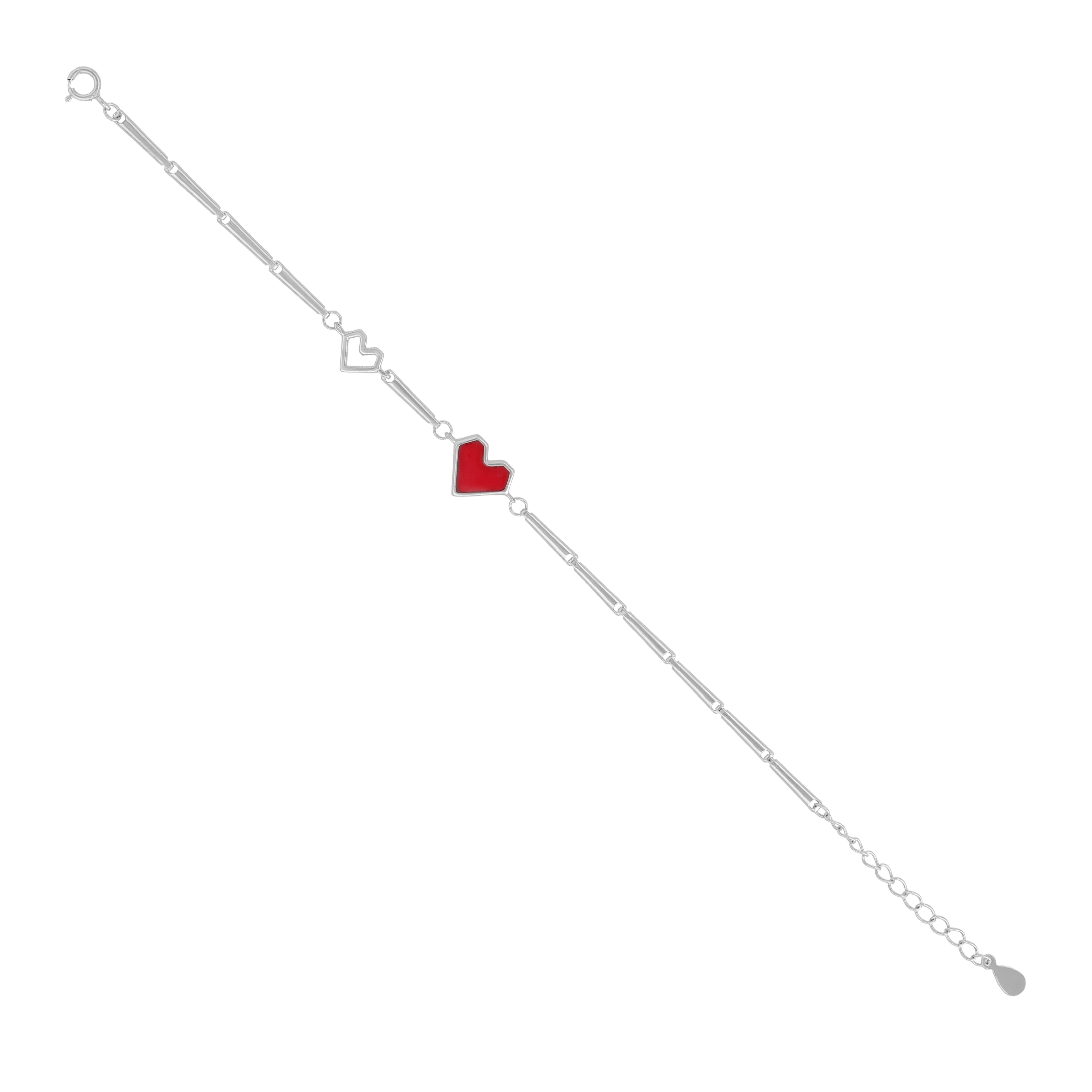 Classic Heart Duo Rhodium Plated Red Plain Heart Bracelet925 Classic Heart Duo Rhodium Plated Red Plain Heart Bracelet