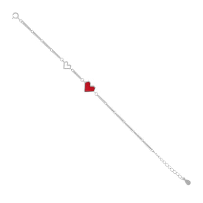 Classic Heart Duo Rhodium Plated Red Plain Heart Bracelet925 Classic Heart Duo Rhodium Plated Red Plain Heart Bracelet