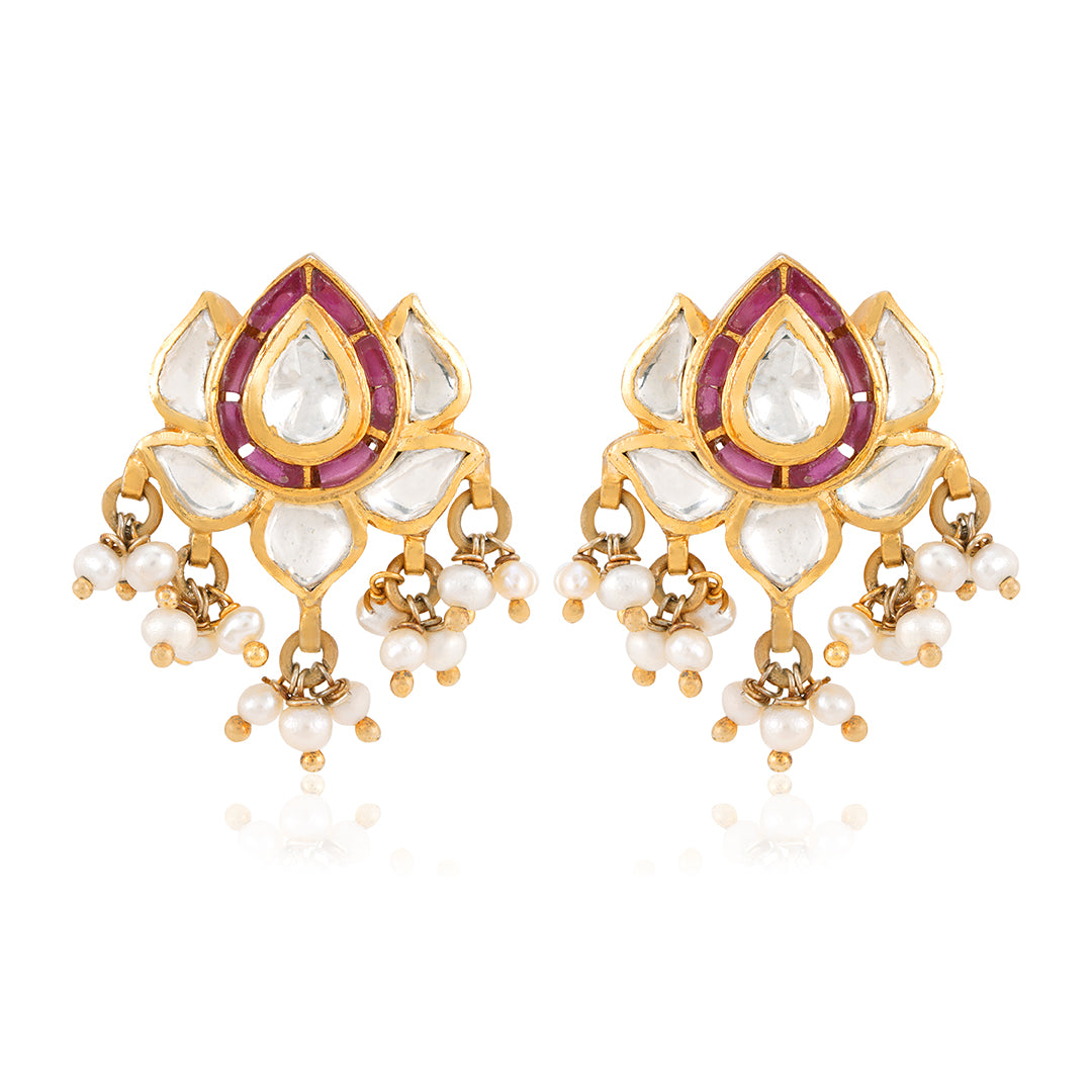 925 Classic Lotus Kundan Sterling Silver Earring