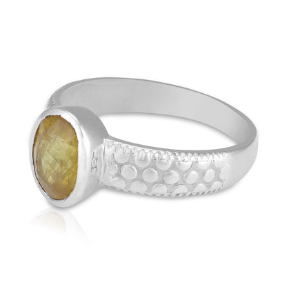 Classic Oval Yellow Sapphire Ring Vintage-Inspired  Bubble Band Ring for Men