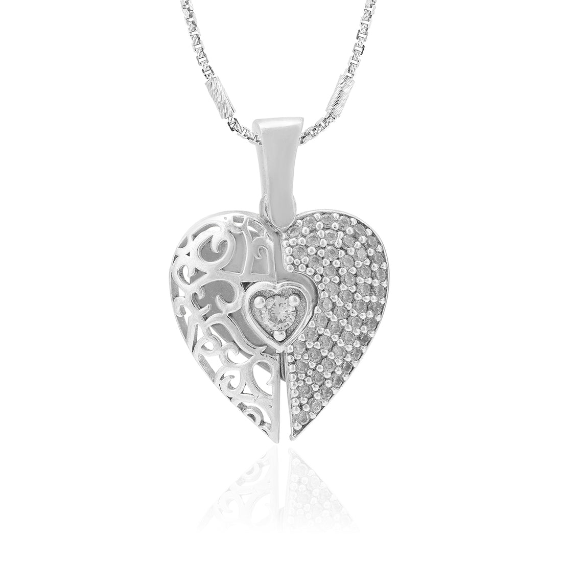 Contrast Rhodium Plated Unveiled Heart Pendants