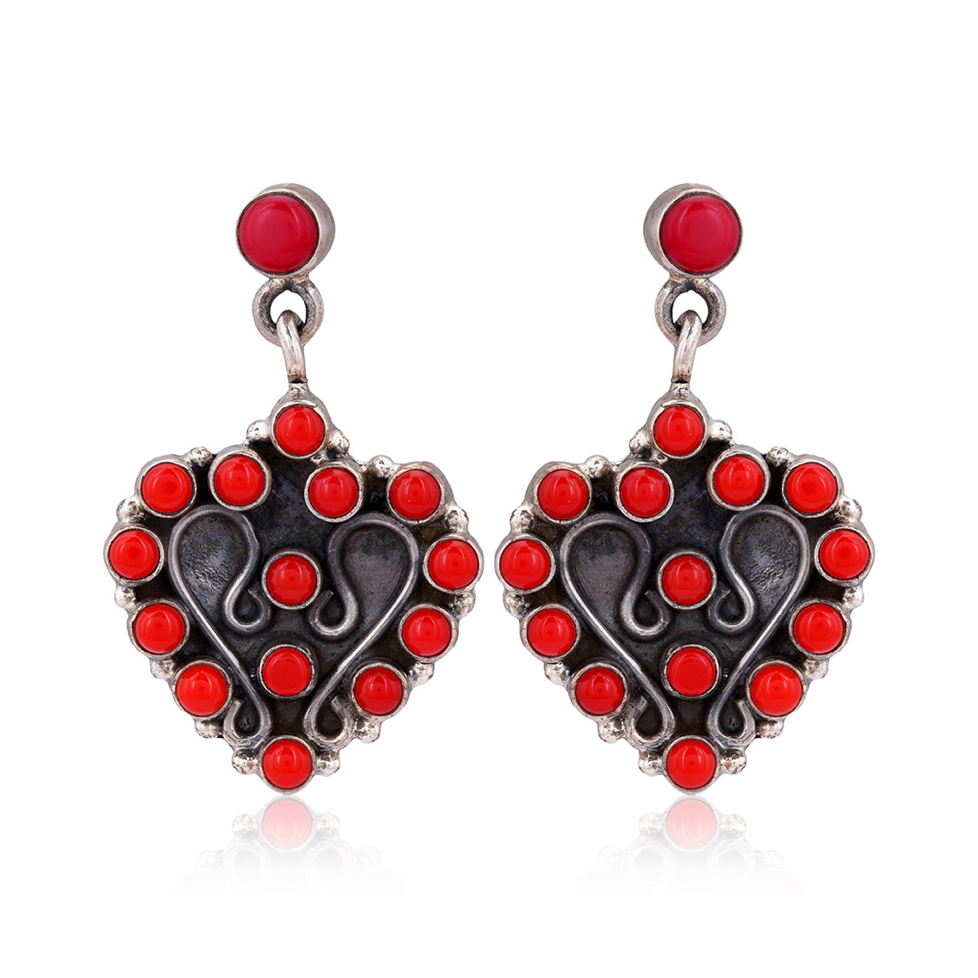 925 Coral Red Sterling Silver Earring