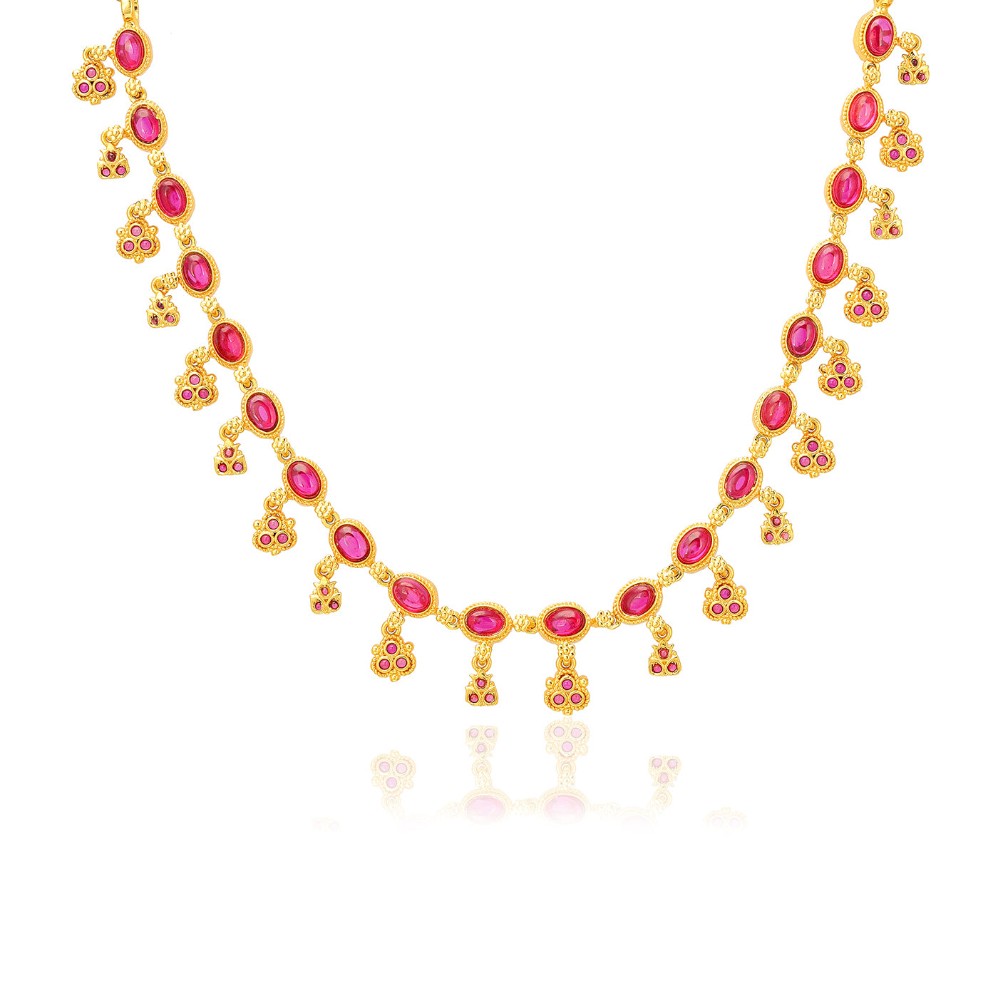 925 Crimson Gold Plated Trio Drop Necklace 