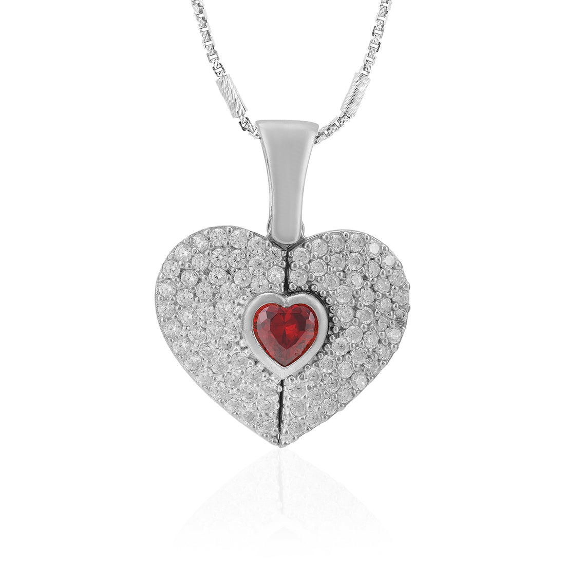 Crimson Heart Rhodium Plated Luminous White Heart Pendants