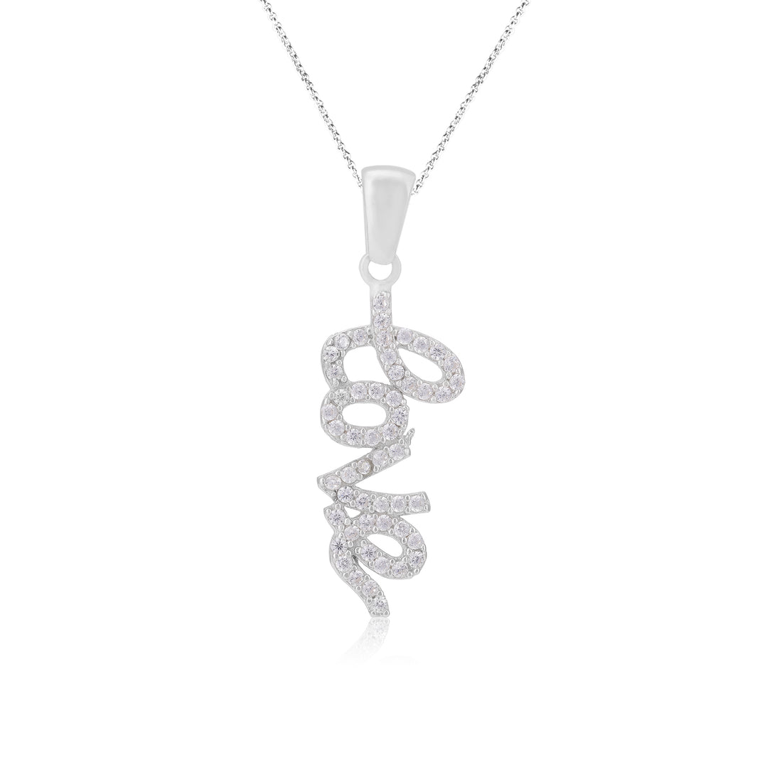 Crystal Adorned Love Rhodium Plated Pendants