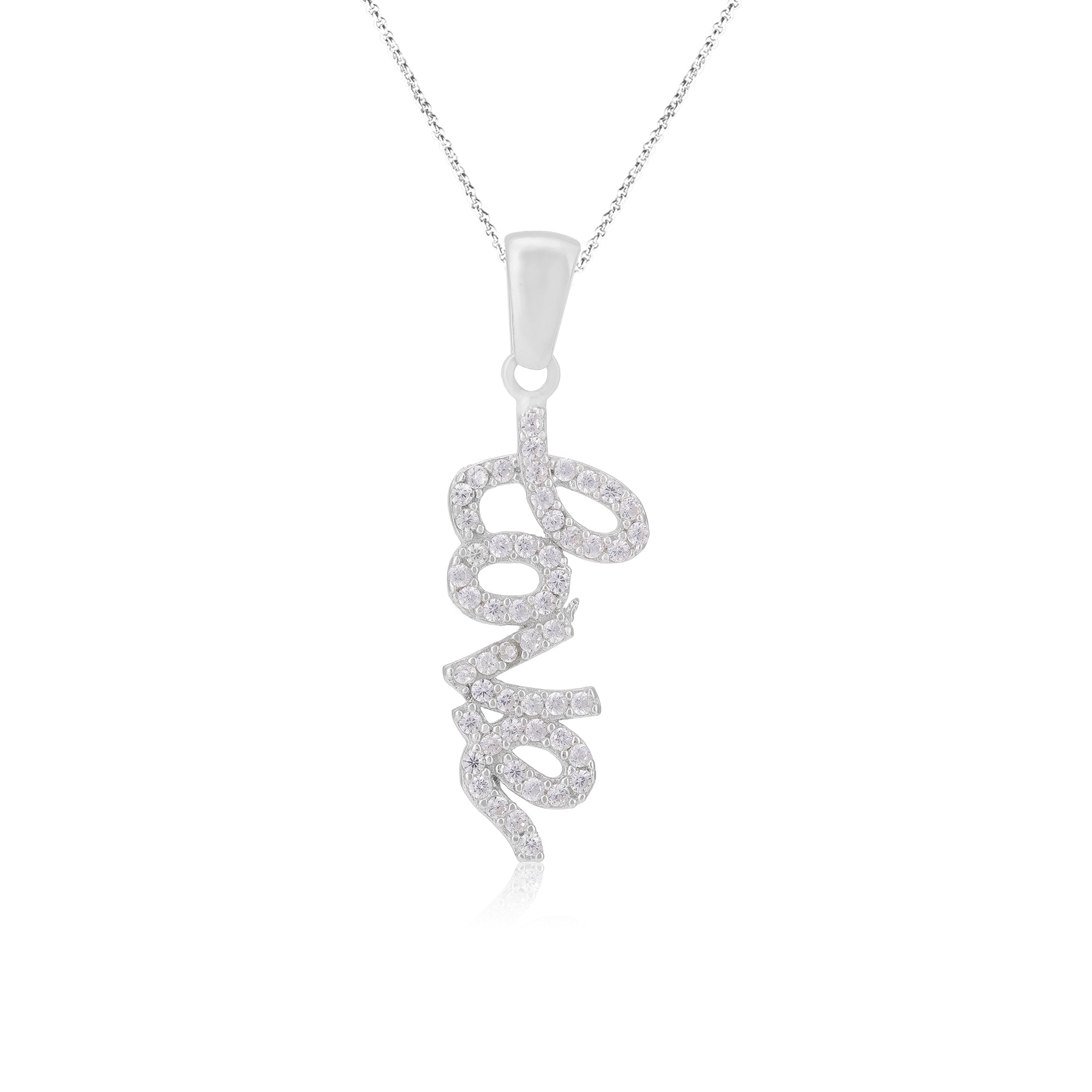 Crystal Adorned Love Rhodium Plated Pendants