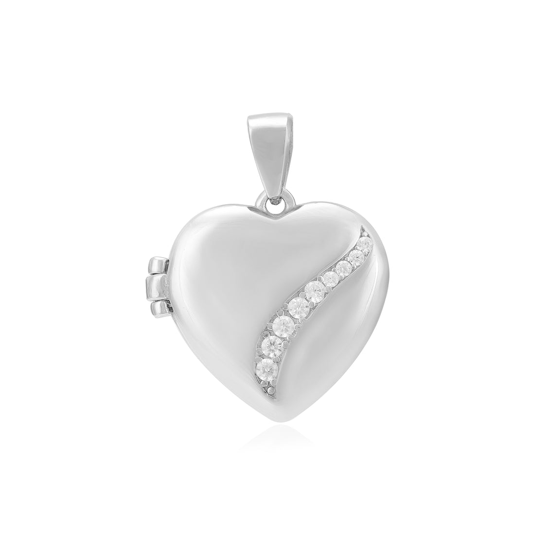 925 Crystal Heart Rhodium Plated Simple Stoned Locket Pendants