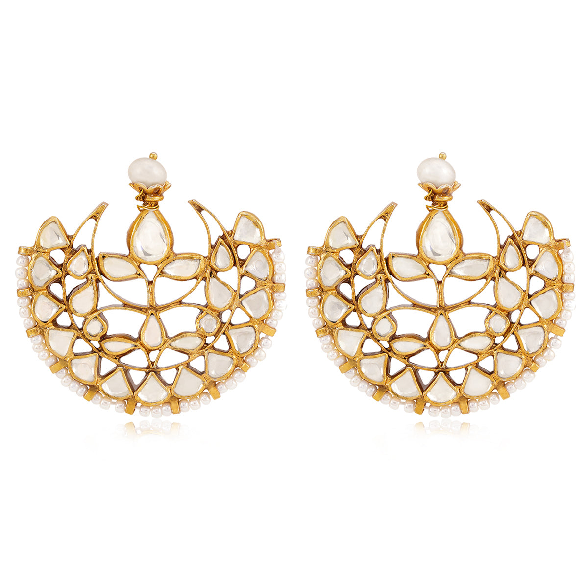 925 Dazzle Polki Chandbali Gold Plated Silver Earring