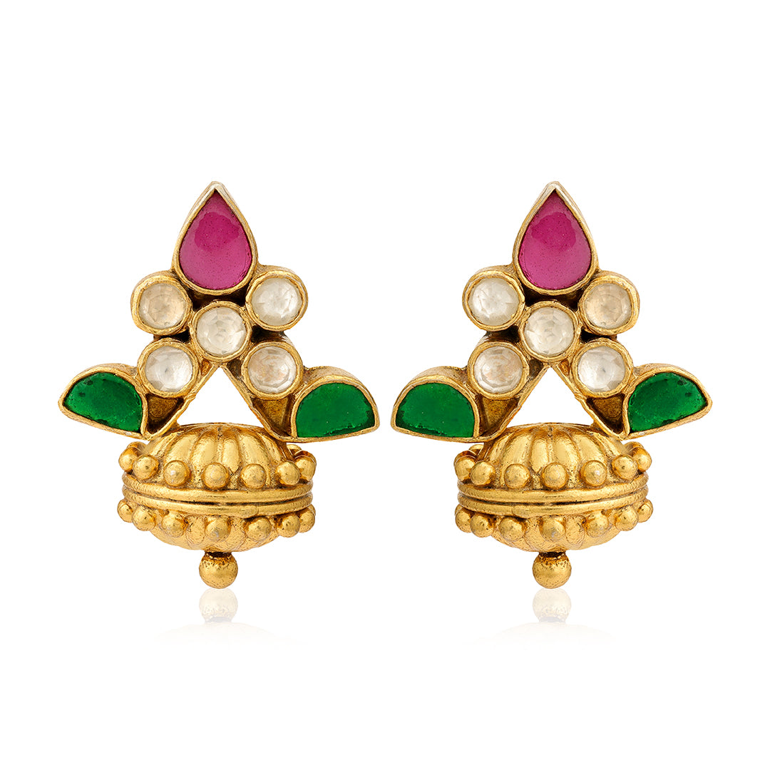 925 Dazzling Polki Gold Plated Silver Earrings