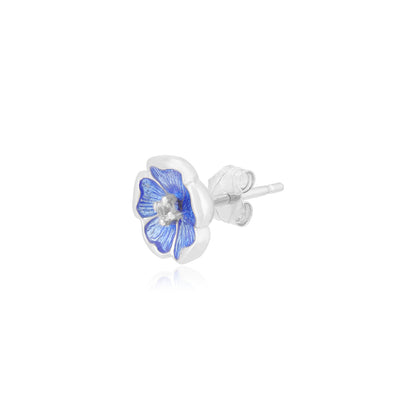 925 Deep Blue Petals Rhodium Plated White Shine Center Studs