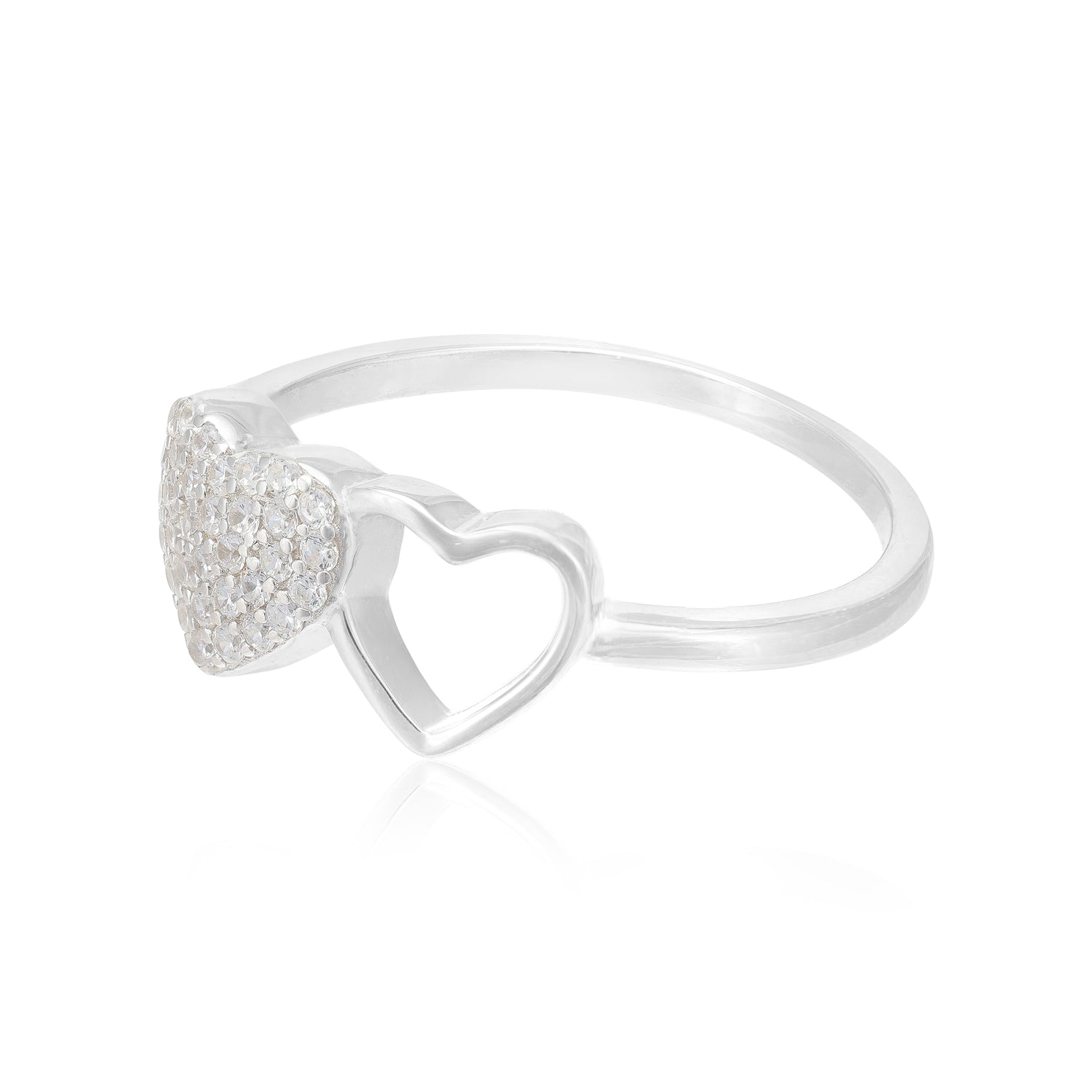 925 Double Heart Rhodium Plated  Shine Classy Ring