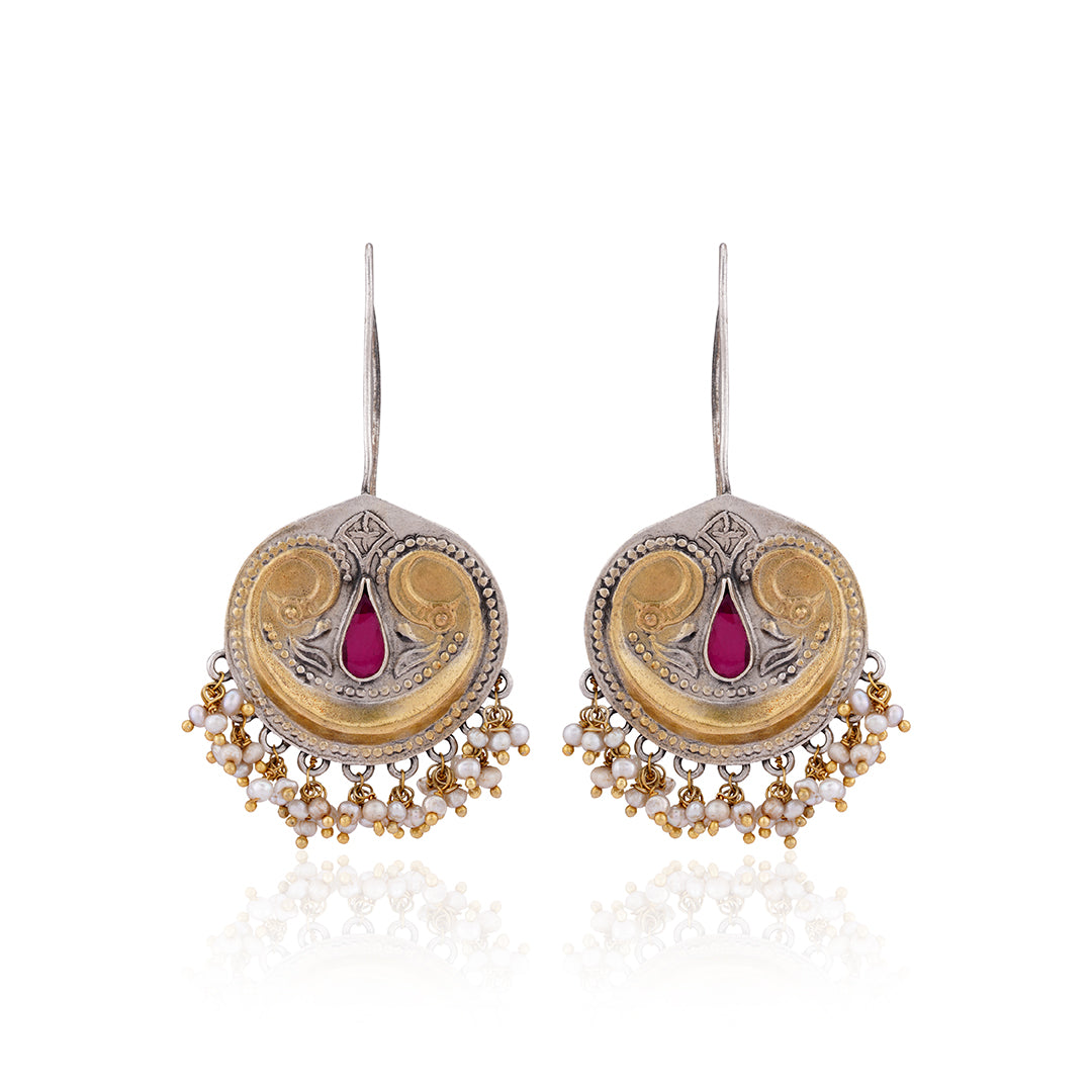 925 Dual Tone Red Pearl Sterling Silver Earring