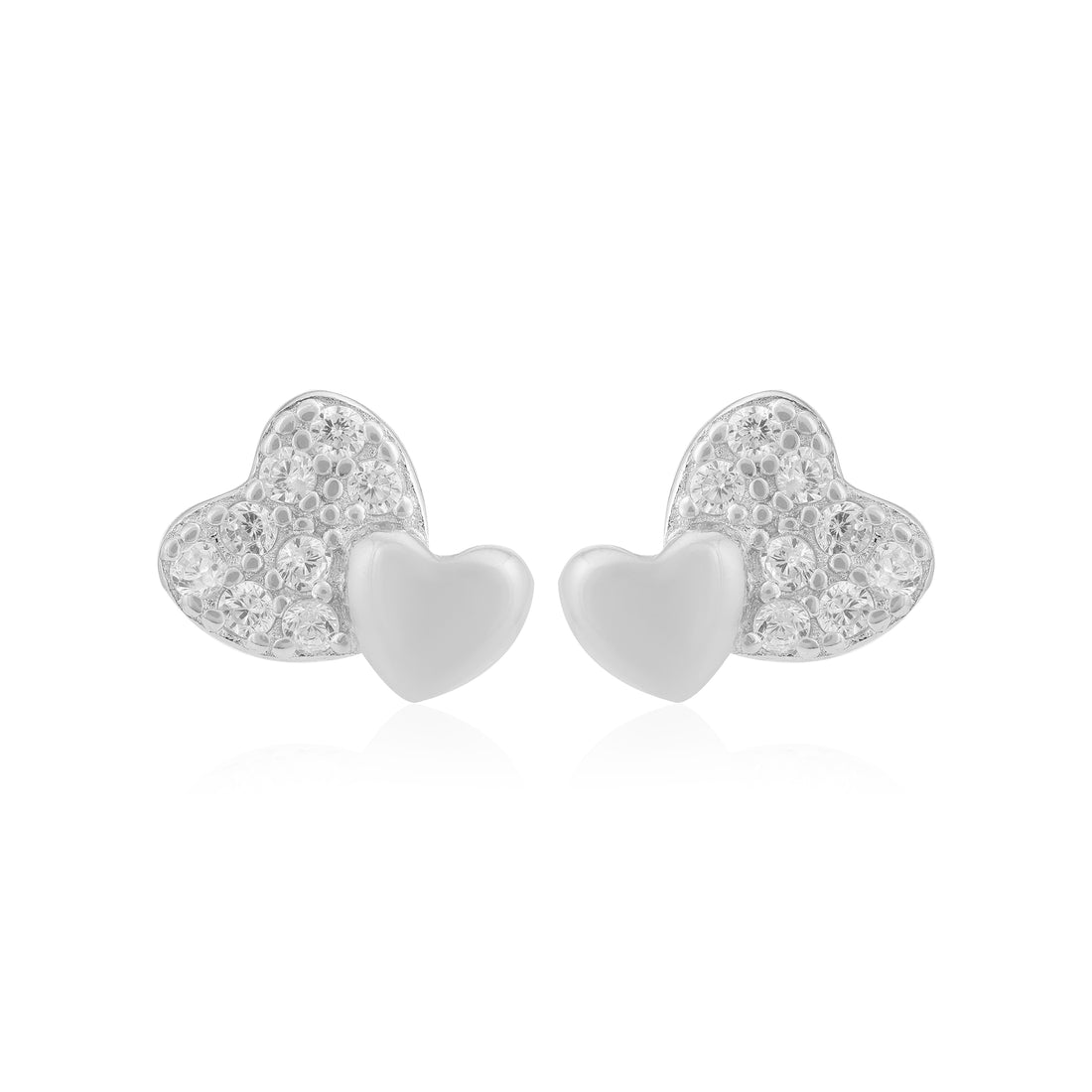 925 Duo Heart Rhodium Plated Stone Sleek Studs