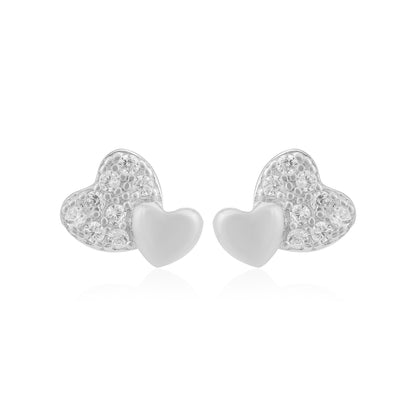 925 Duo Heart Rhodium Plated Stone Sleek Studs