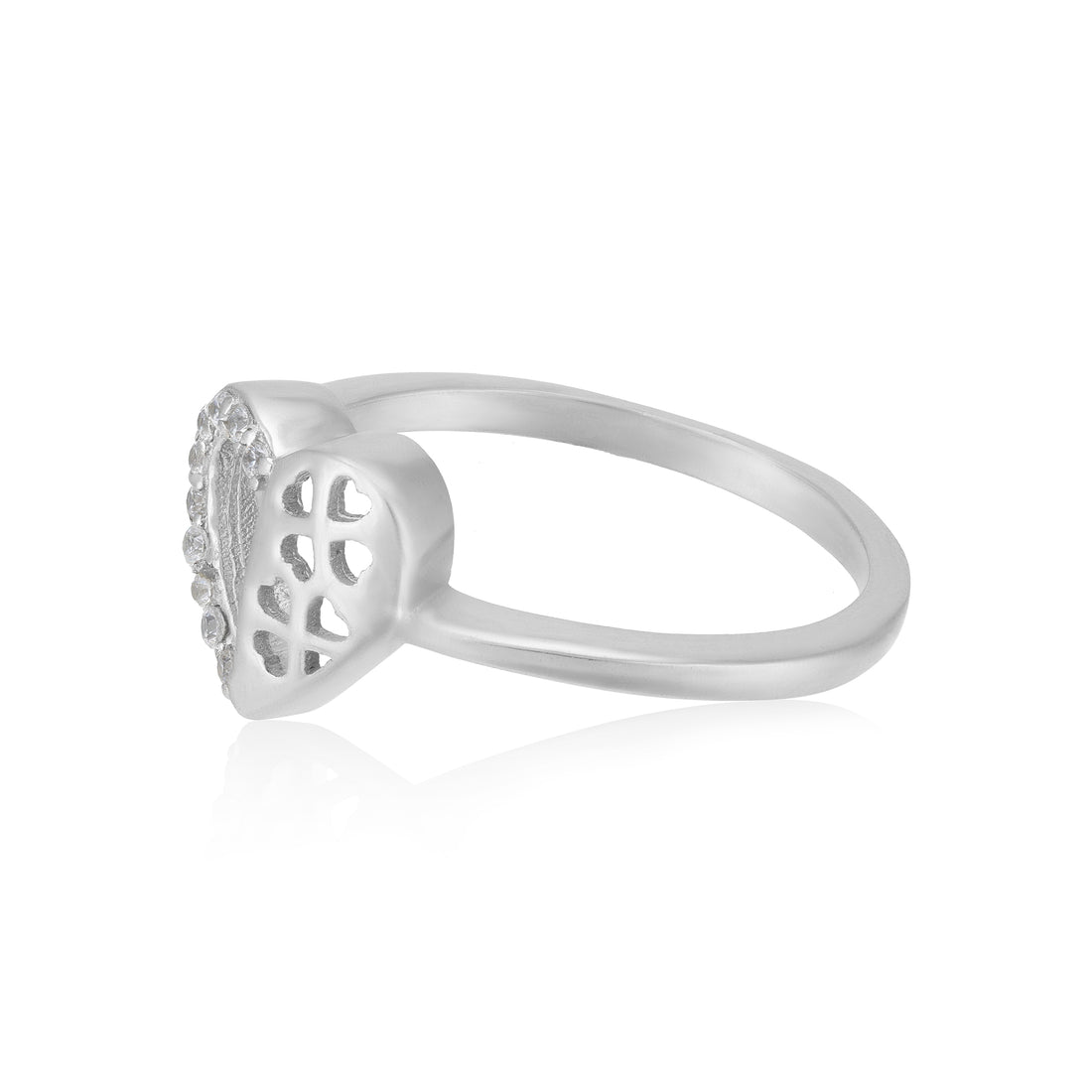 Engraved Heart Modif Rhodium Plated Sparkling Stone Rings