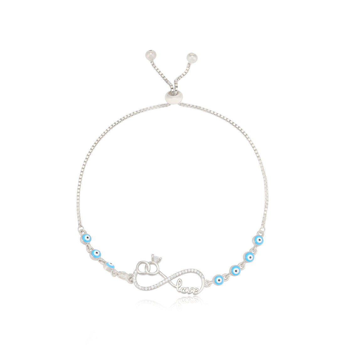 925 Evil Eye Rhodium Plated Infinity Heart Bracelet
