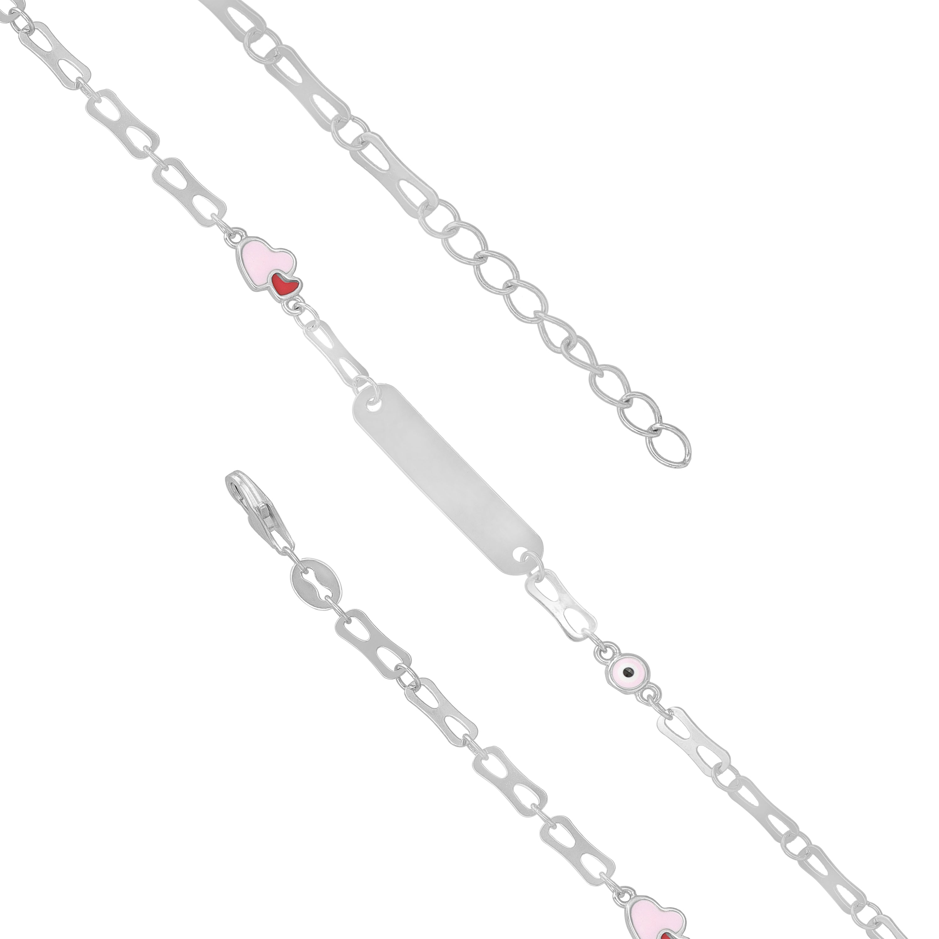 925 Evil eye Heart Charm Rhodium Plated Bracelets