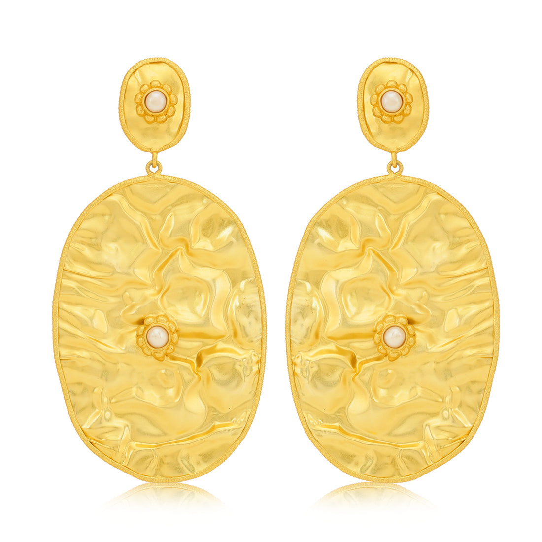 925 Fancy Foil Pearl Gold Plated Silver Earring