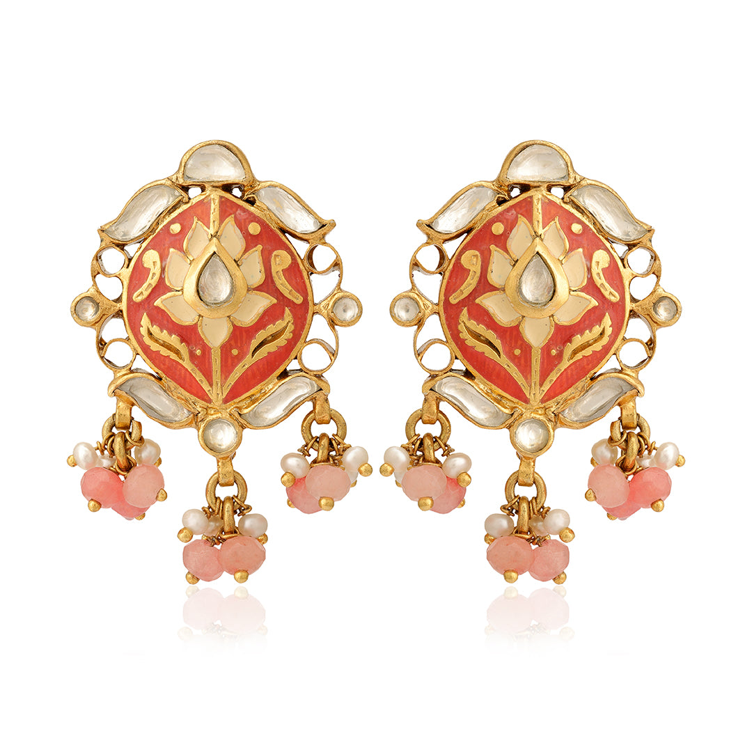 925 Festive Peach Polki Pearl Silver Earrings