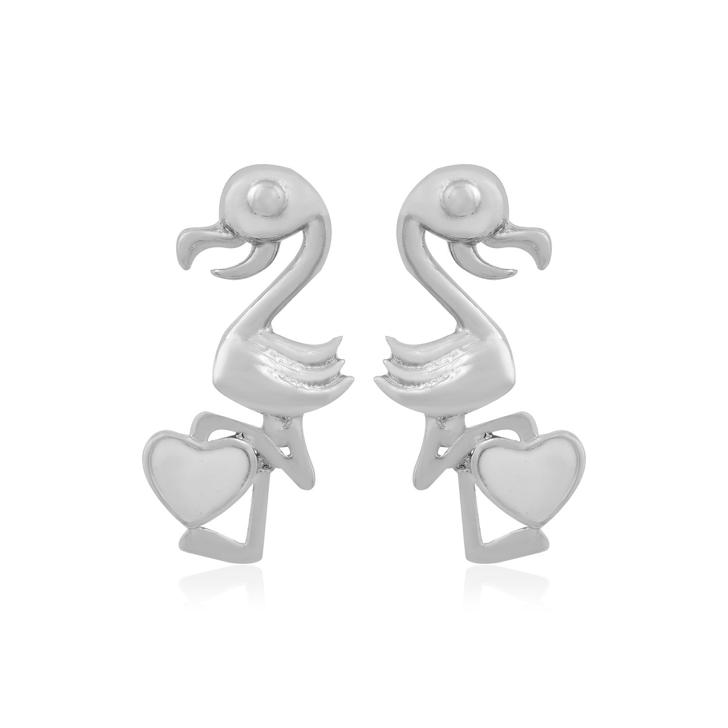 925 Flamingo Charm Heart Rhodium Platted Earrings
