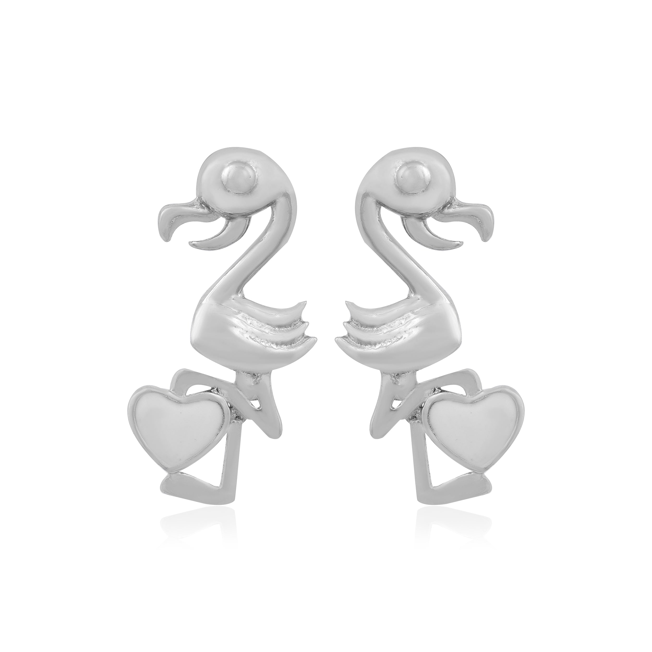 925 Flamingo Charm Heart Rhodium Platted Earrings
