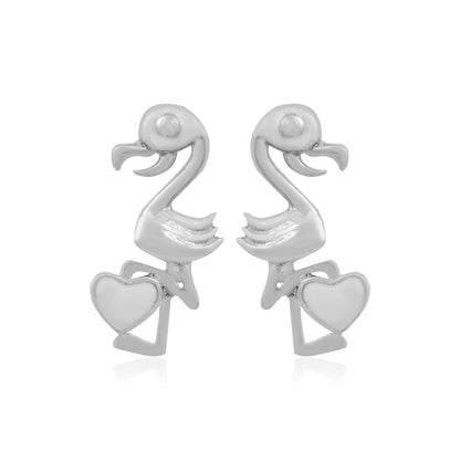 925 Flamingo Charm Heart Rhodium Platted Earrings
