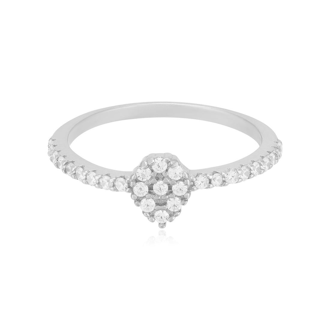 Flipped Teardrop Centred Stoned Rhodium Plated 925 Rings