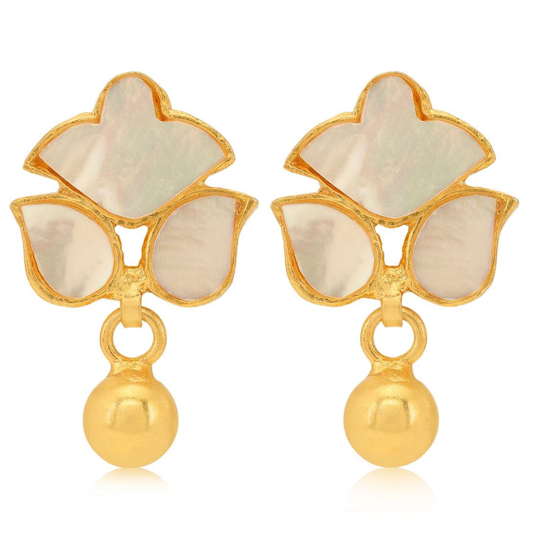925 Floral Mop Gold Plated Silver Earring