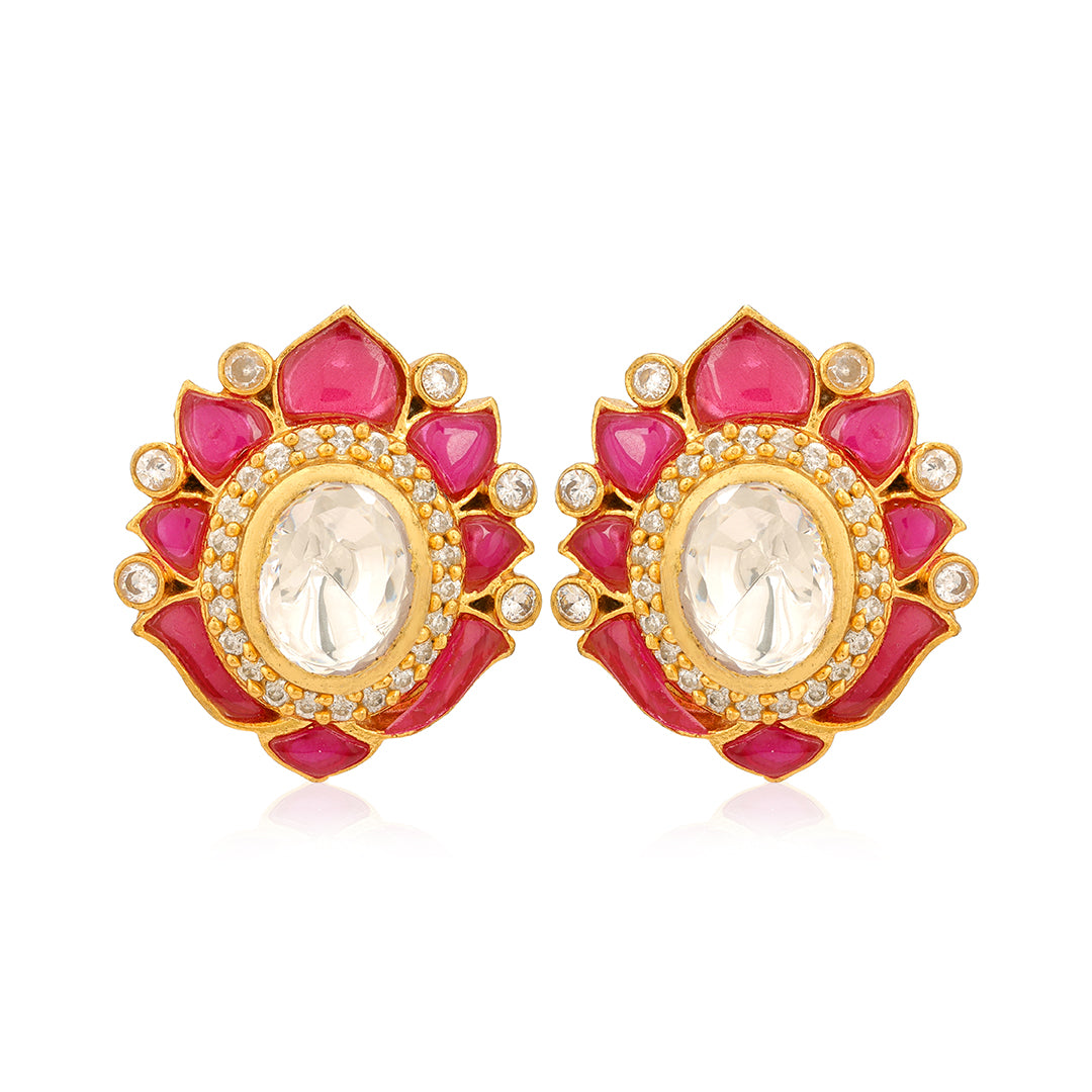 925 Floral Poliki gold plated Earrings