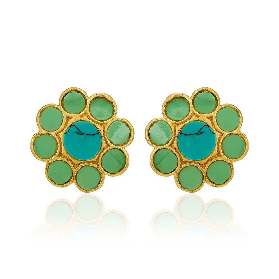 925 Floral Turquoise Gold Plated Silver Earring