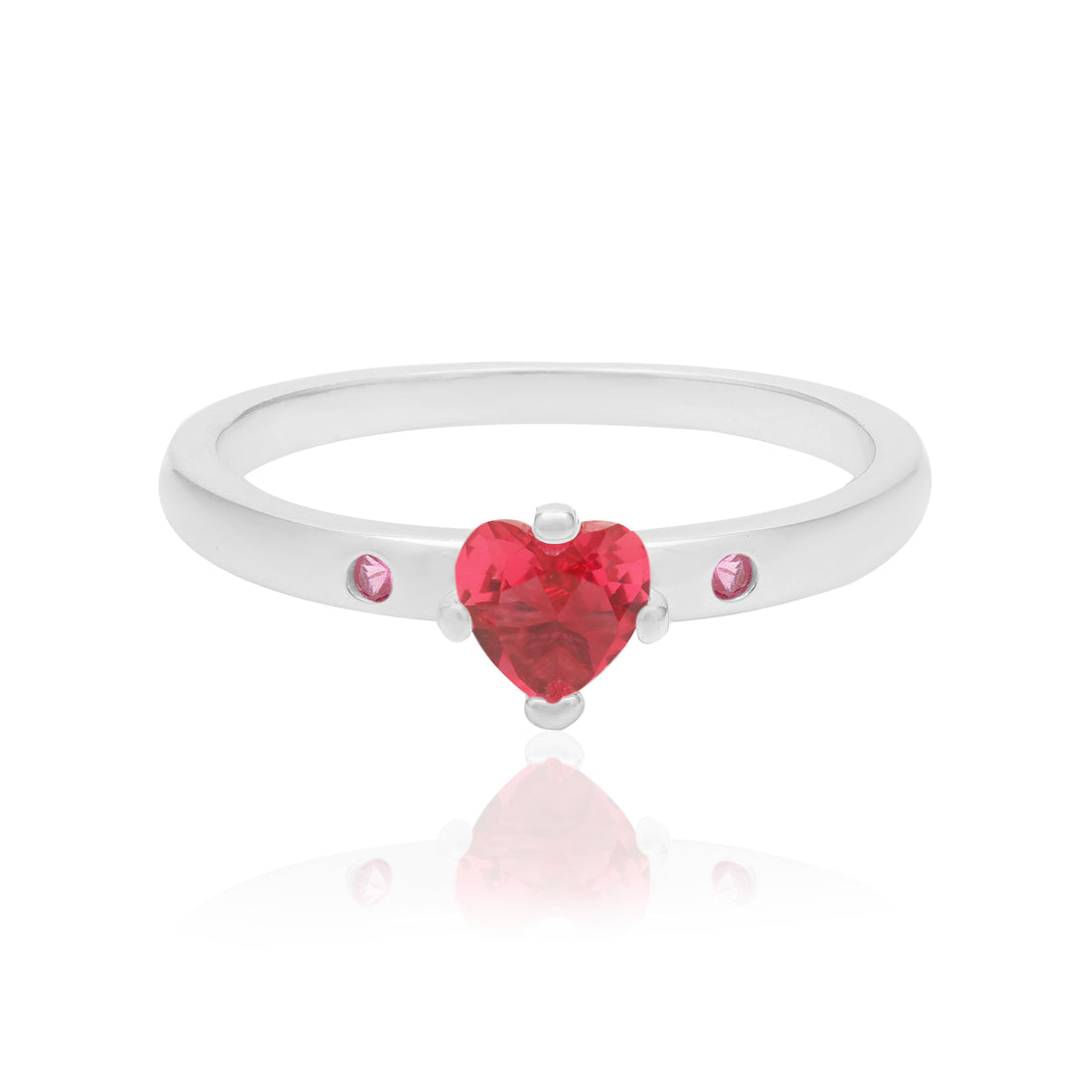 925 Forever Red Solitary Heart Rhodium Plated Ring
