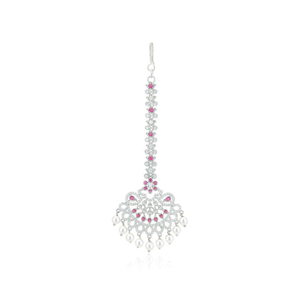 925 Fuchsia Petals Rhodium Plated  Tikka
