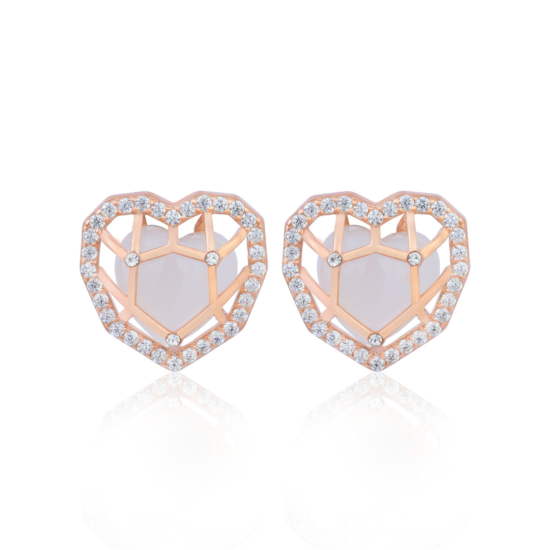 925 Geometric Love Core Rose Gold Plated Earring 

