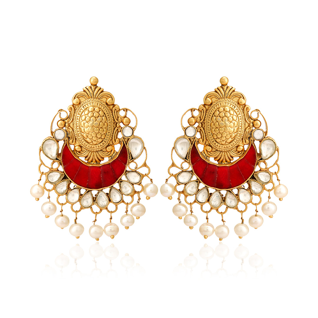 925 Glamorous Polki Pearl Gold Plated Earrings