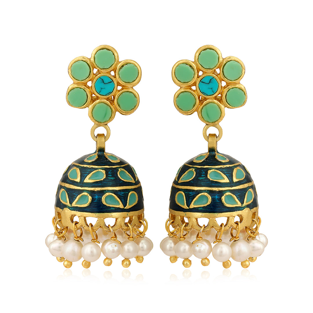 925 Glamorous Turquoise Stone Pearl Drop Earrings