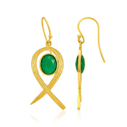 925 Gold Plated Green Stone Studded Drop Earring