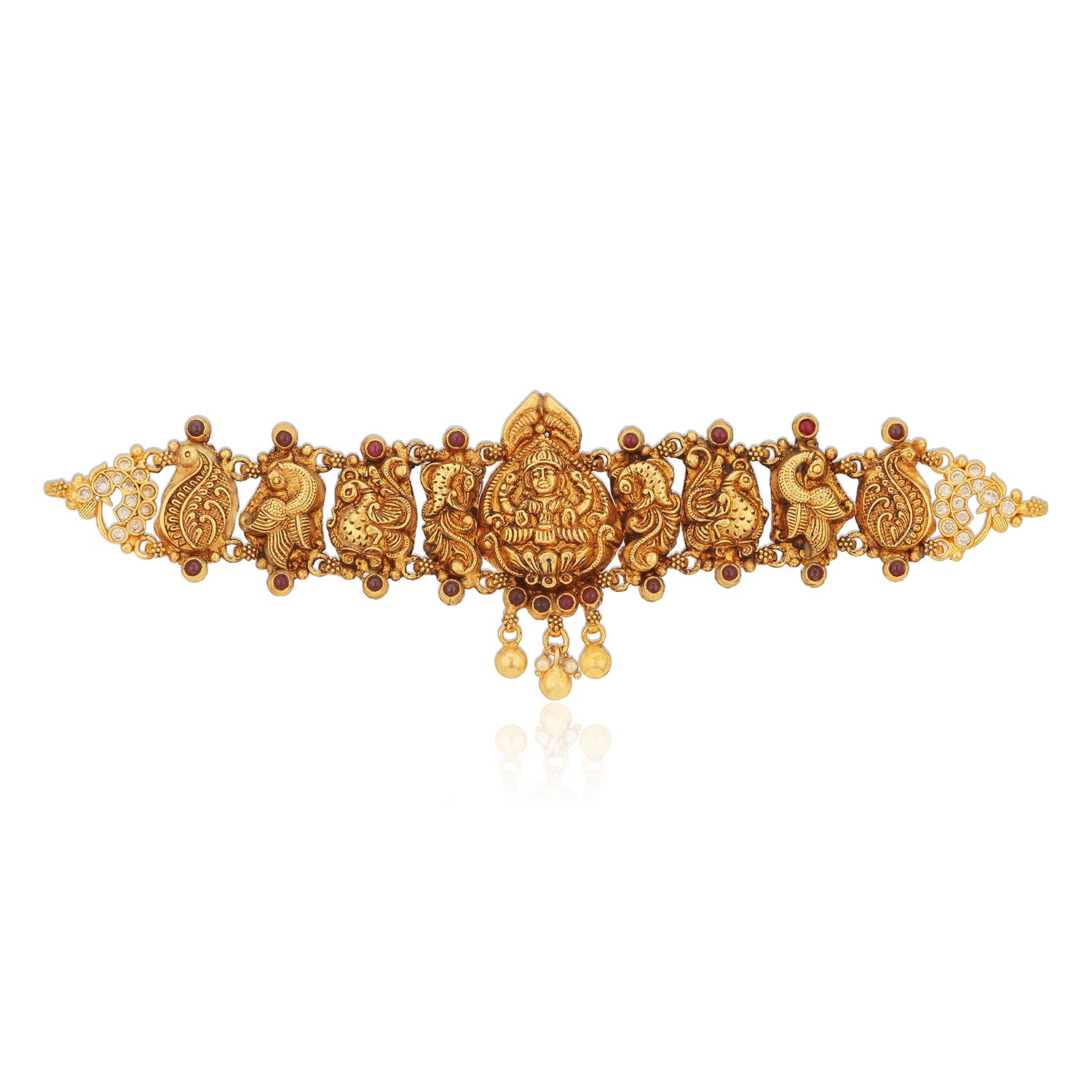 925 Gold Plated Central Circular Motif Peacock Gold Drop Vanki For Women