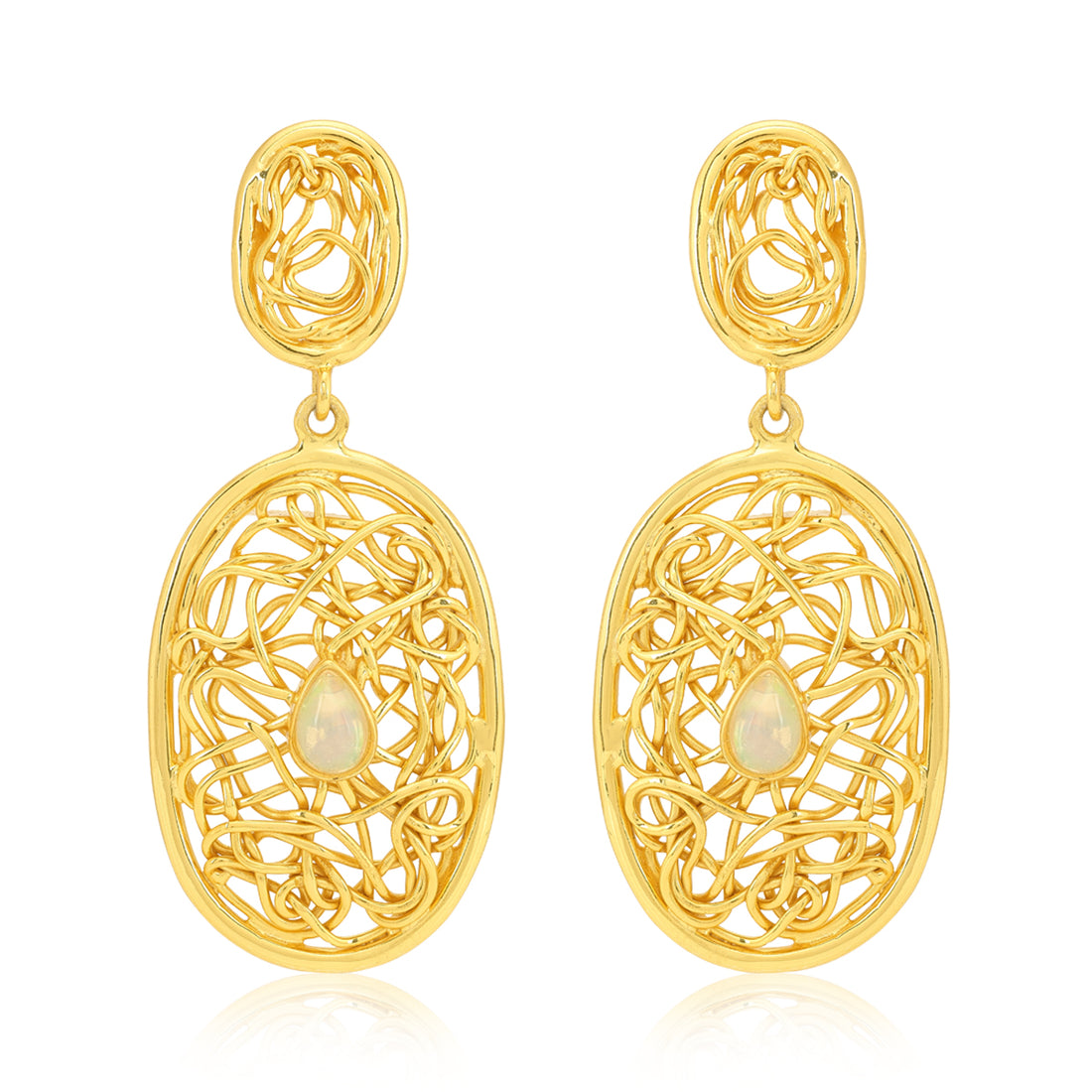 925 Gold Plated Entwined Long Drop Silver Earrings