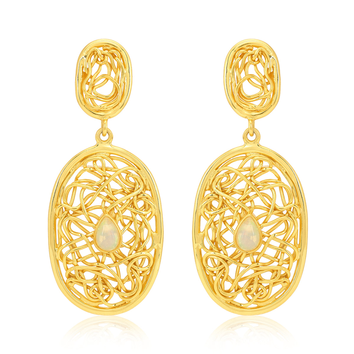 925 Gold Plated Entwined Long Drop Silver Earrings