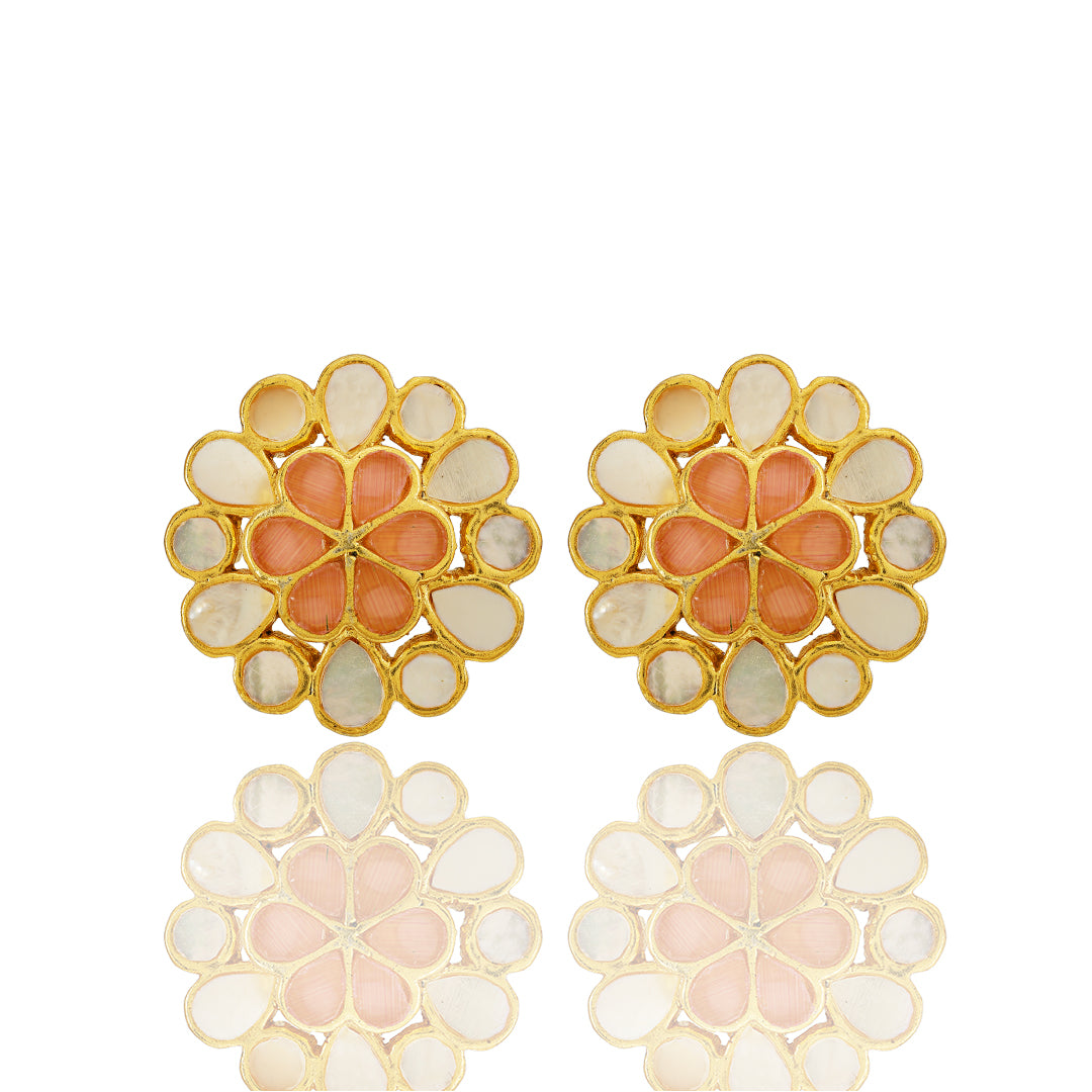 925 Gold Plated Floral Rose Silver Stud Earring
