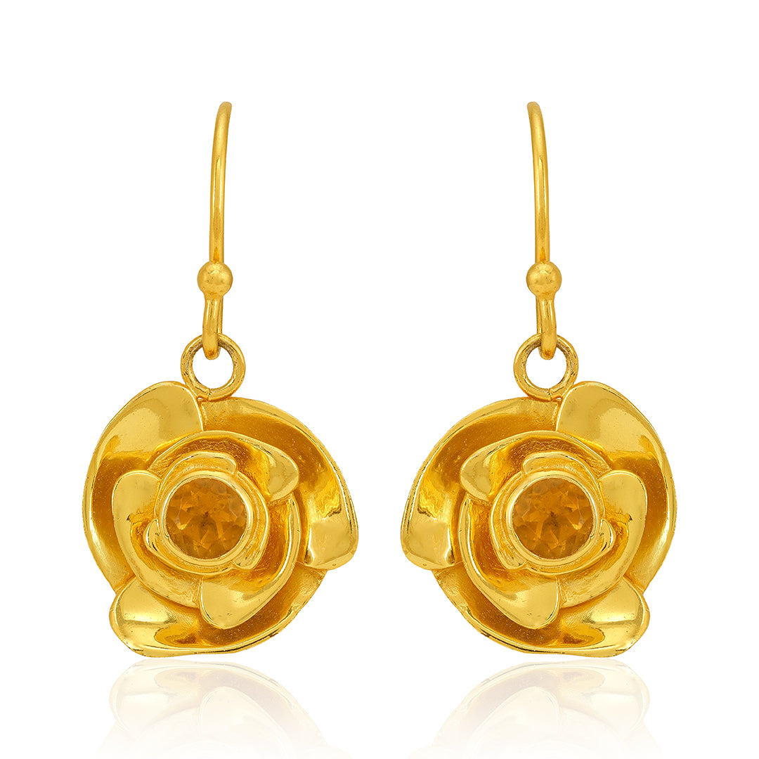 925 Gold Plated Flower Shaped Hook Silver Earring