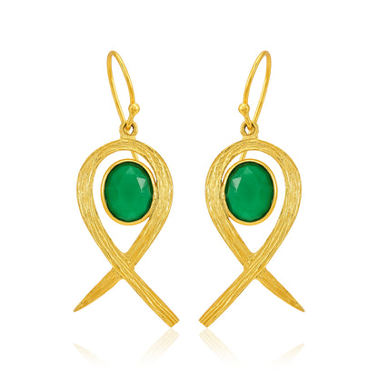 925 Gold Plated Green Stone Studded Drop Earring