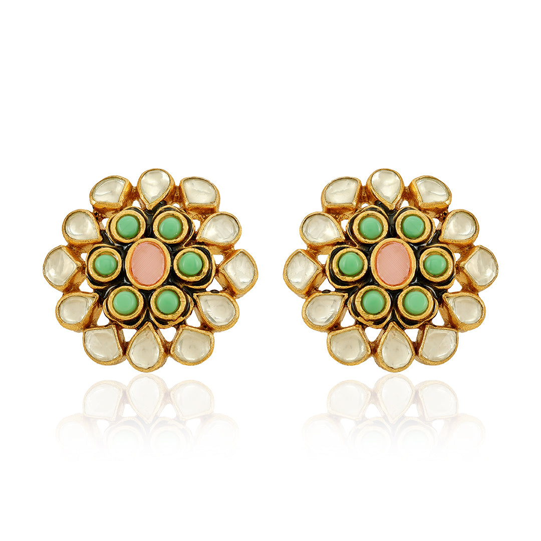 925 Gold Plated Kundan Polki Sterling Silver Earring