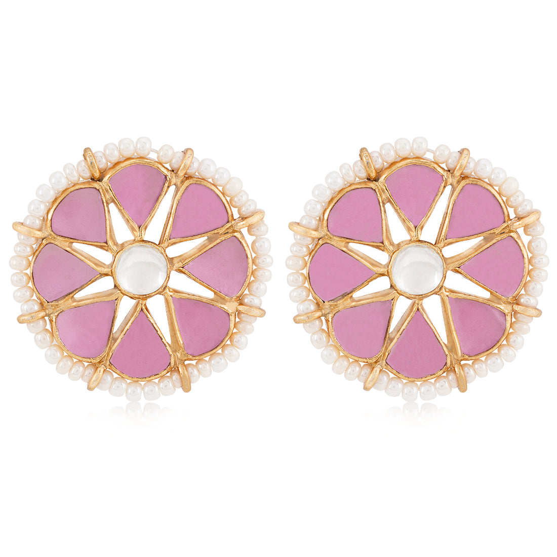 925 Gold Plated Pink Floral Pearl Stud Silver Earring