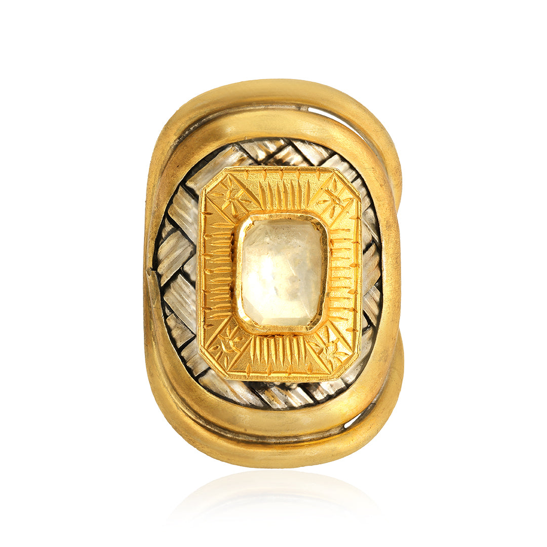 925 Gold Plated Polki Amulet Ring