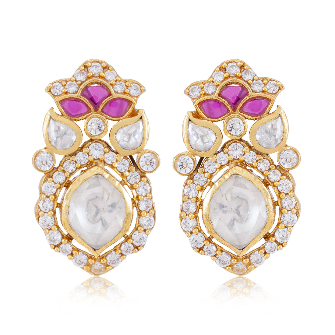 925 Gold Plated Polki Giant Stone Silver Stud Earring