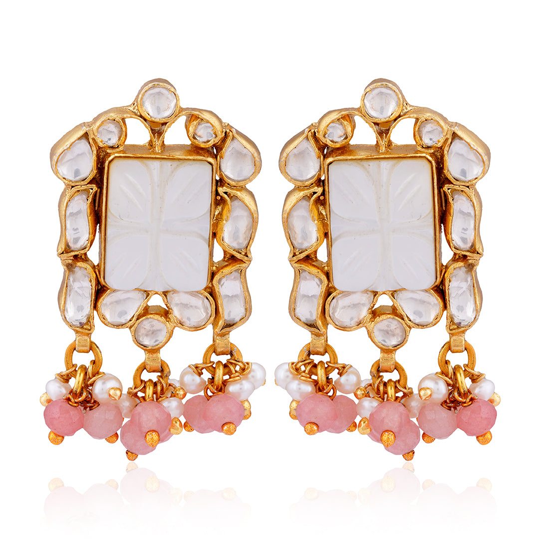 925 Gold Plated Polki Mother Of Pearl Effulgent Earring